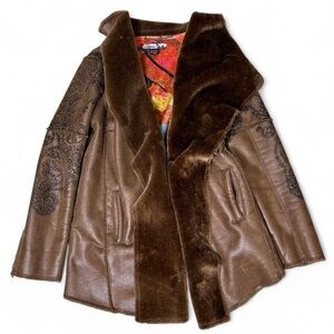 Desigual Faux Shearling Jacket Boho Sherpa Lined Coat Women’s Cozy Winter Jacket